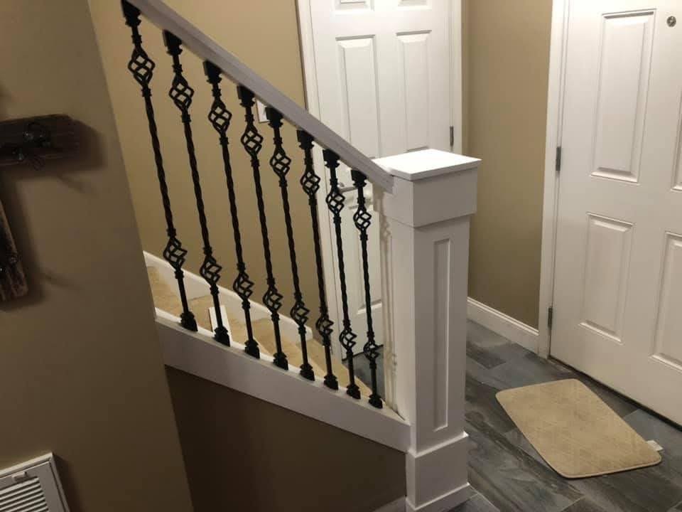 Large composite deck with white railings